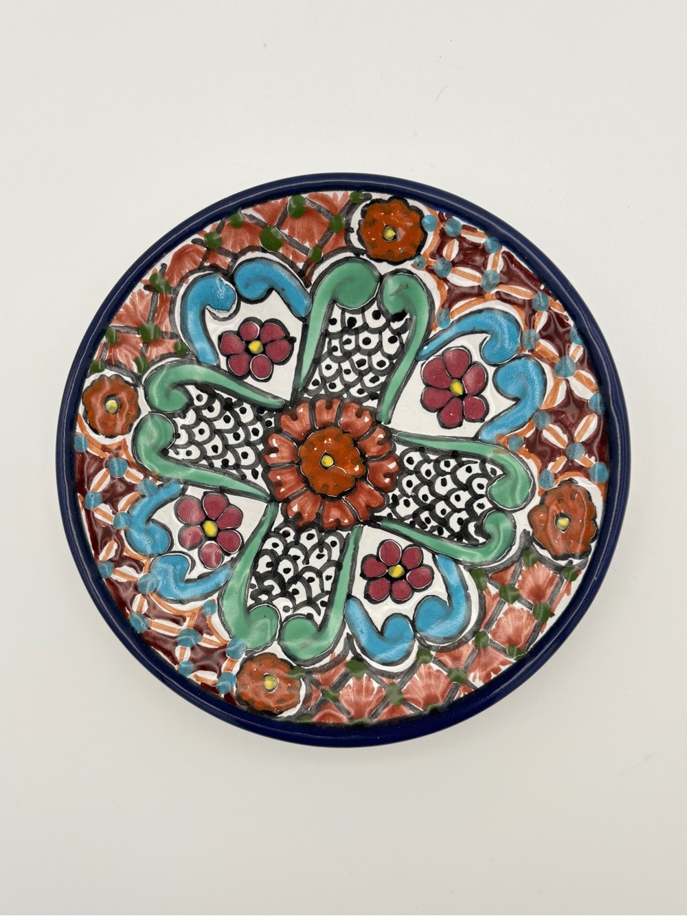TALAVERA Multi Coloured Mexican Pottery Plate Wall Hanging Art Pue 5.5 inch